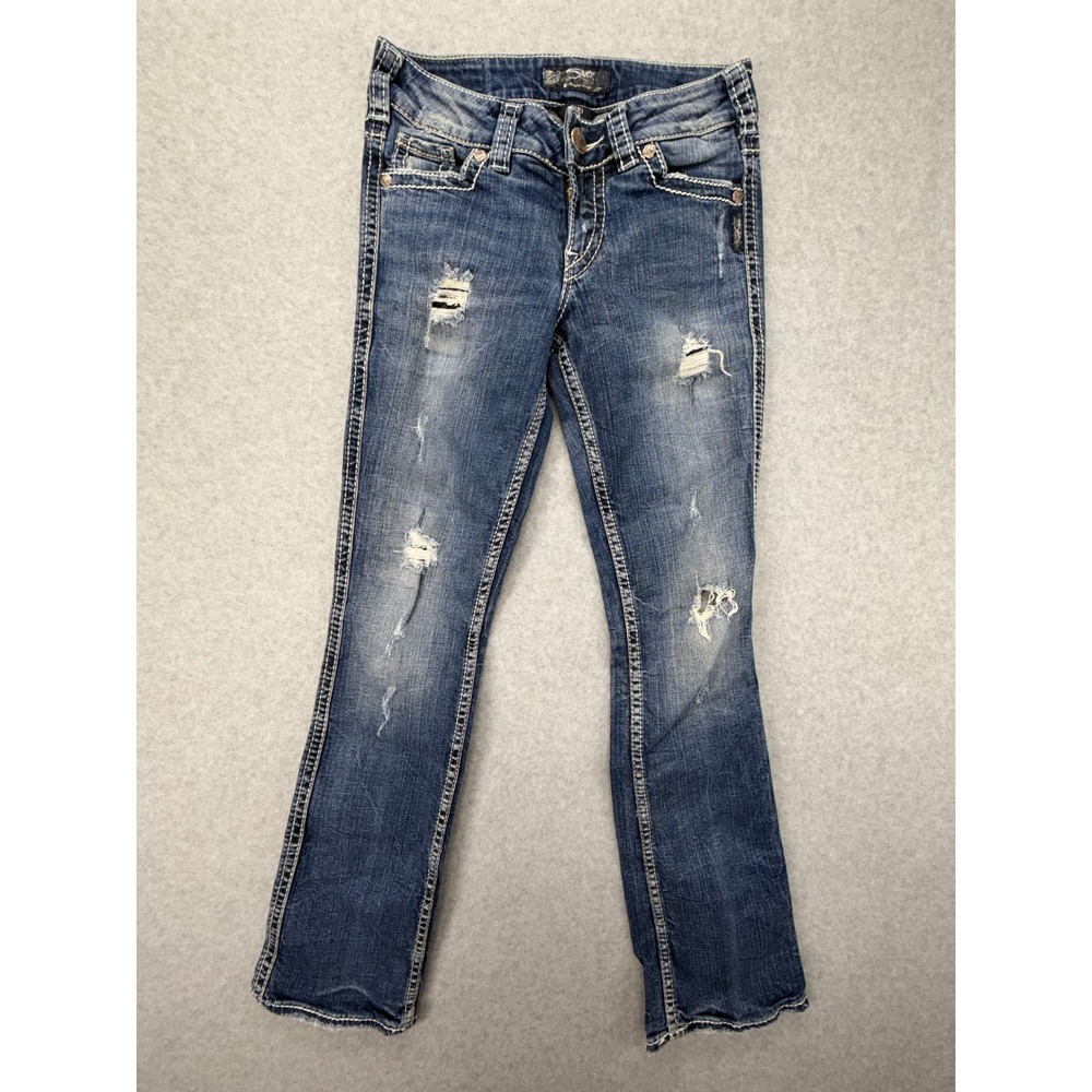 Silver Jeans Co Suki Mid Slim‎ Bootcut Distressed W25 L31 Medium Wash Blue Denim